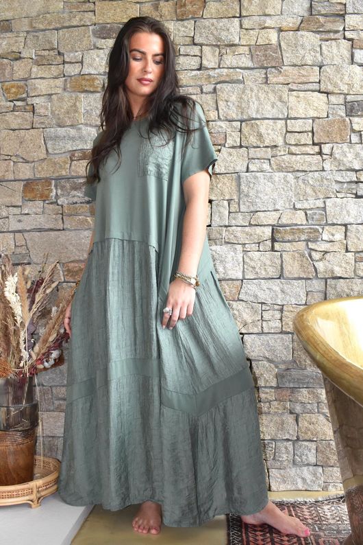 Tasha Damask T Shirt Maxi Dress Khaki